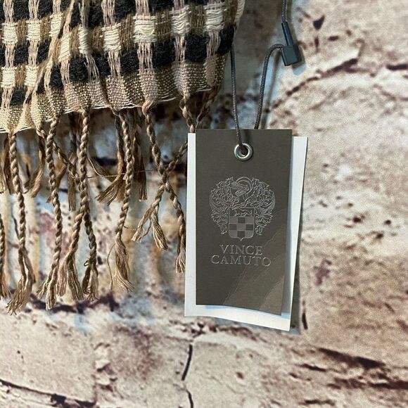 Vince Camuto Womens Black Bright Plaid Check Fringe Scarf One Size NWT - Picture 7 of 8